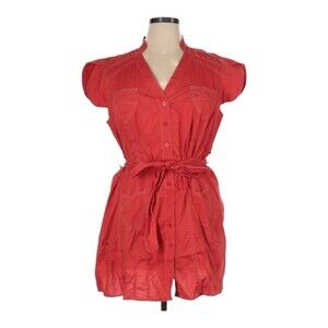 Ashley Stewart Shirt Dress Size 14W Short Sleeve V-Neck Mini Belted Tie Waist